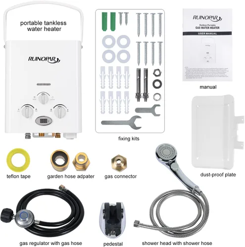Vista 6 de Calentador de agua portátil sin tanque de propano – 6L 1.58GPM RV calentador de agua de gas bajo demanda con pantalla digital para exteriores