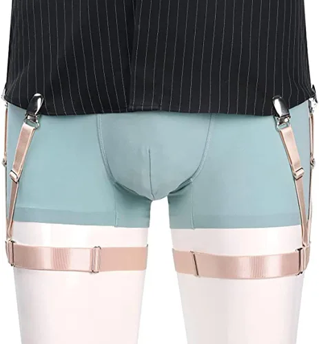 Vista 2 de Mens Shirt Stays Upgrade Adjustable Elastic Garter Military Shirts Holder with Non-slip Locking Clamps Beige