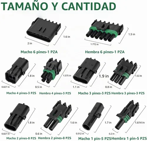 Vista 2 de 367 piezas 20 kits de conectores eléctricos automotrices impermeables 1/2/3/4/6 pines macho y hembra 22-14AWG arnés de cables conector de bujía