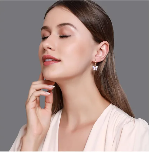 Vista 4 de DORAFO - Aretes de aro de mariposa, chapados en oro de acrílico, aretes colgantes de mariposa, bonitos aretes de mariposas para mujeres y niñas