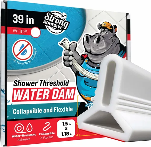 Vista 10 de Barrera de Agua para Umbral de Ducha de 39" - Bloqueador de Agua de Ducha Plegable Negro - Protector de Ducha para Ducha de Acceso Directo - Tope