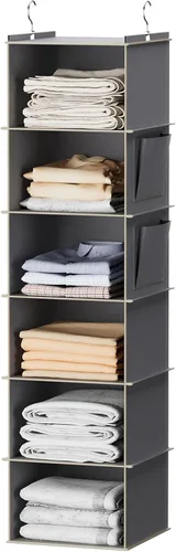 Vista 11 de YOUDENOVA - Organizador colgante para clóset con 6 estantes de almacenamiento con bolsillos laterales, beige