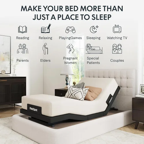 Vista 9 de FLEXISPOT Base de cama ajustable individual XL + colchón de espuma viscoelástica de gel refrescante de 12 pulgadas, masaje, inclinación de cabeza