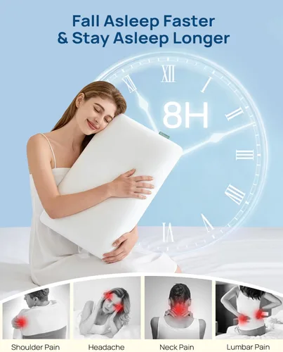 Vista 6 de Almohada de espuma viscoelástica de gel Cool Touch, suave y transpirable, almohada plana para dormir boca abajo y espalda, almohada ortopédica