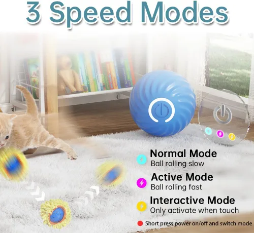 Vista 3 de Interactive Cat Toys Ball - Motion Activated Fast Rolling in Pouch, Hide and Seek Catching Game, USB Rechargeable Moving Chaser for Indoor Cats &