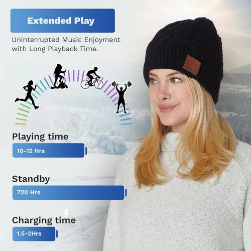 Vista 10 de Gorro Bluetooth unisex con auriculares estéreo inalámbricos compatible con todos los dispositivos Bluetooth