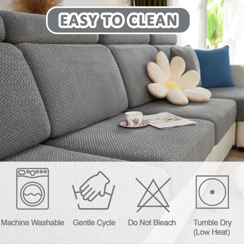 Vista 6 de Fundas de sofá para sofá seccional, fundas de cojín elásticas y lavables para sofá en forma de L, funda antideslizante resistente al desgaste Beige