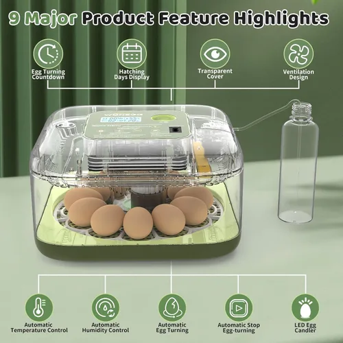 Vista 2 de Incubadoras para incubar huevos Incubadora automática de huevos con control de temperatura y pantalla de humedad, capacidad de 12 huevos para pollo