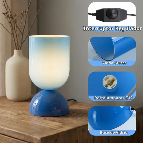 Vista 3 de Lámpara de mesa de cristal moderna de 8.9 pulgadas para sala de estar, lámparas de escritorio regulables para dormitorio, lámpara de mesita de noche