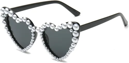 Vista 3 de COTIA Gafas de sol de lujo finas y brillantes con perlas de amor para mujer, gafas de sol con forma de corazón