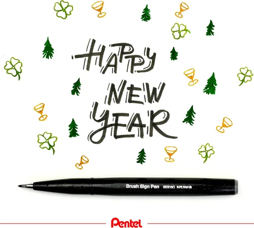 Vista 7 de Bolígrafo Pentel Fude Touch, negro, tipo pincel con punta de fieltro (SES15C-A)