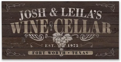 Vista 7 de Personalized Wine Cellar 12x24 Stretched Canvas Ready to Hang – Custom Wall Art with Name, Year, and Location, Rustic Wood Style Design for Home Bar
