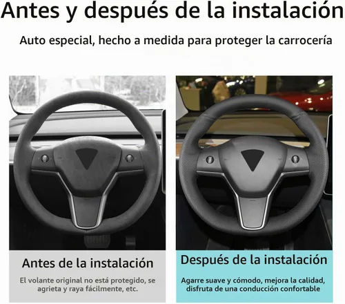 Vista 5 de Funda para volante cosida a mano, apta para Tesla Model 3 2017-2023/Modelo Y 2020-2023, funda antideslizante de cuero de microfibra transpirable