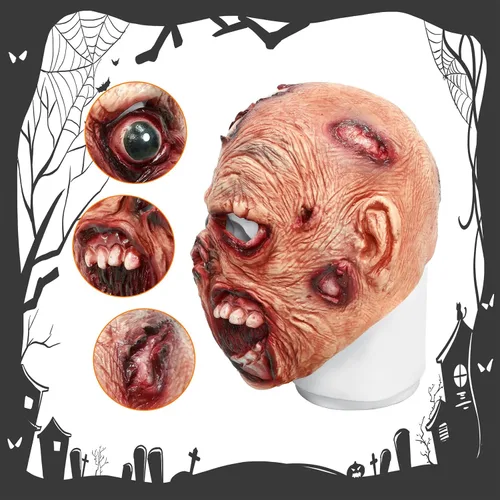 Vista 5 de Bulex Máscara de zomie de terror de Halloween, máscara de anciano sangriento, monstruo de terror, disfraz de cosplay de látex para cosplay, casa