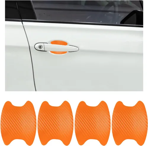 Vista 16 de Ziciner 4 calcomanías para manija de puerta de automóvil, textura de fibra de carbono, películas protectoras para manija de puerta automática
