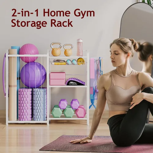 Vista 7 de Homsorout Garage Sports Equipment Organizer, Ball Storage for Gear and Toys, Large Capacity, Sports Organizer for Garage with Hooks and Baskets