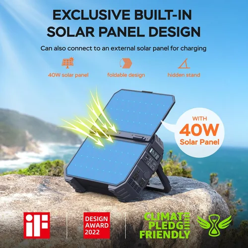 Vista 2 de BLAVOR Estación de energía portátil de 1600 W (pico 3200 W), panel solar integrado, batería LiFePO4 de 1024 Wh, carga rápida USB-C de 100 W