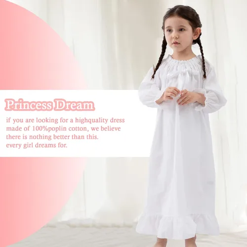 Vista 3 de Camisones para niñas, vestidos de pijama vintage de algodón para niñas, pijamas de manga larga para niños