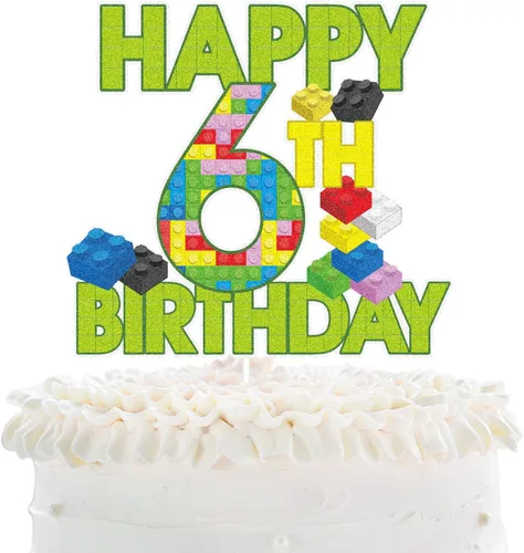 Vista 11 de Decoración de pastel de bloque de construcción de feliz 5º cumpleaños – Juegos de rompecabezas para fiesta de 5 cumpleaños de niño, suministros