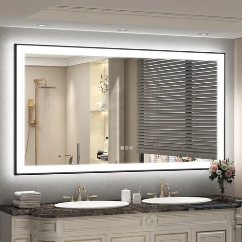 Vista 31 de SMIROR Espejo de baño LED con luces de 22" x 30", espejo de tocador rectangular redondeado iluminado para pared, iluminado frontal y retroiluminado