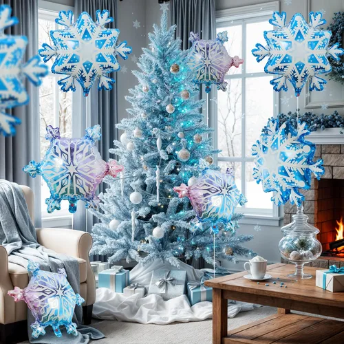 Vista 6 de KatchOn, Globos grandes de copo de nieve – 29 pulgadas, paquete de 8 Globos de invierno para decoraciones de Navidad Decoraciones de copo