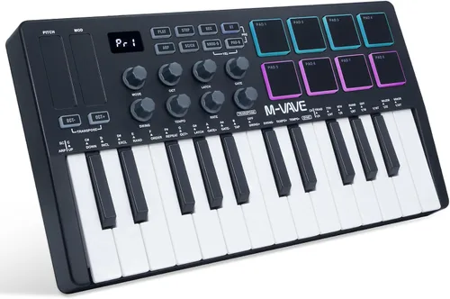 Vista 11 de M-VAVE 25 Teclas 16 Almohadillas de Batería Retroiluminadas Teclado MIDI – Creador de Ritmos Profesional y Keytar para Producción Musical de Teclado