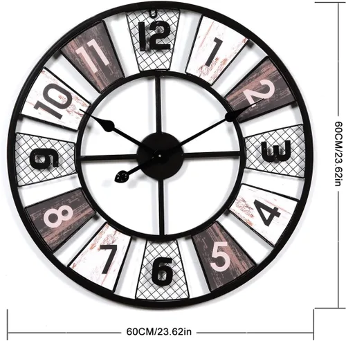 Vista 3 de Wall ClockGiant Wall Clock, 60 Cm Metal Silent Wall Clock Vintage Design Wall Clock for Kitchen, Living Room, Bedroom, Office, Bar