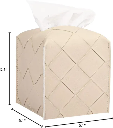 Vista 8 de Funda para Caja de Pañuelos de Cuero PU Cuadrada Soporte Organizador de Pañuelos Faciales Dispensador para Baño, Dormitorio, Encimera de Tocador