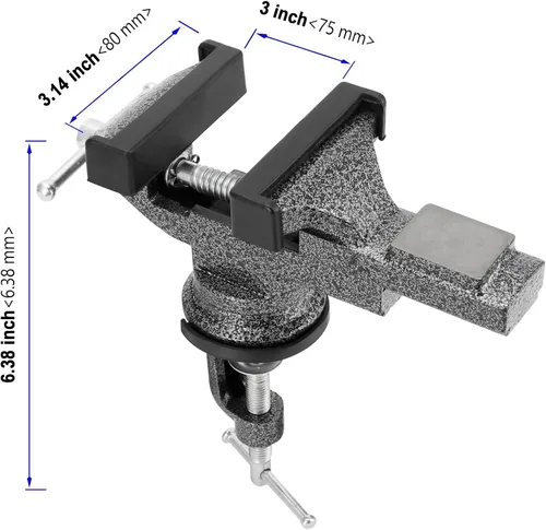 Vista 2 de Paquete de 2 tornillos de mesa universales de 3 pulgadas, tornillo de banco giratorio de 360°, abrazadera de base de trabajo portátil con juntas