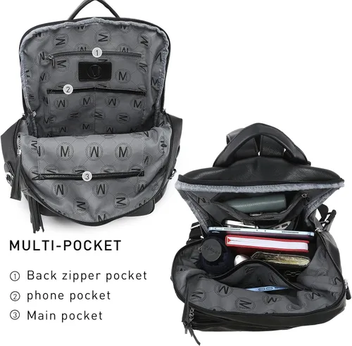 Vista 82 de MKP COLLECTION Mochila de moda para mujer, bolsa convertible grande para mujer, mochila de viaje, bolsa de hombro, juego de 2 piezas con borla, Beige