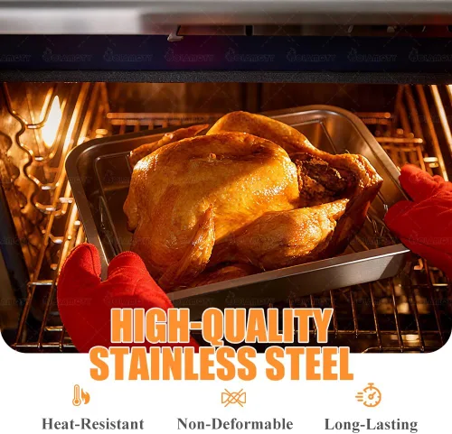 Vista 5 de Asador de pavo de acero inoxidable asado V Rack con sartén