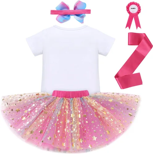Vista 2 de ODASDO Conjunto de banda para bebé y niña pequeña, estilo bohemio, arco iris, para tartas de cumpleaños