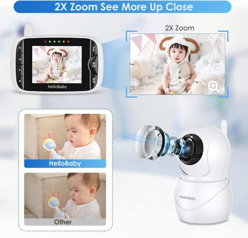 Vista 3 de HelloBaby Monitor de bebé con cámara y audio, pantalla LCD IPS, monitor de video sin WiFi, visión nocturna infrarroja, pantalla de temperatura