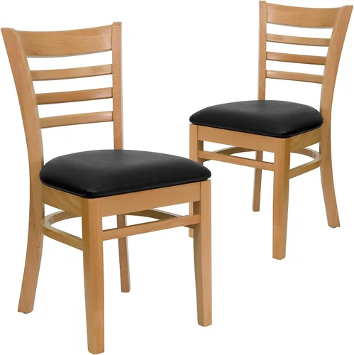 Vista 20 de Flash Furniture HERCULES Series Silla de restaurante de madera natural con respaldo de escalera - Asiento de vinilo burdeos Asiento de vinilo