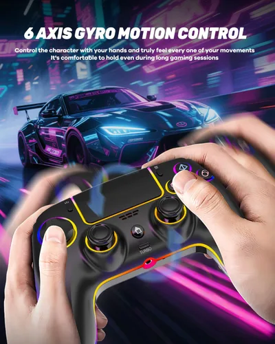 Vista 9 de MYSTILUCK Wireless Pro Controller for PS5/Pro/PC/MAC/Mobile/Steam Deck, Gamepad with 7 Color RGB Lighting/Hall Effect