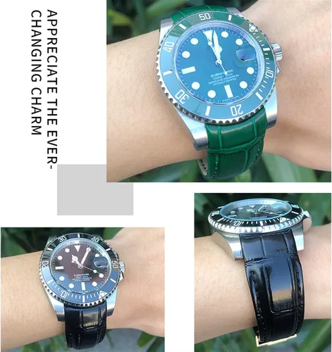 Vista 5 de Correa de reloj de cuero genuino con cierre deslizante de 0.787 in para Rolex GMT Submariner Hulk Oyster Correa de reloj