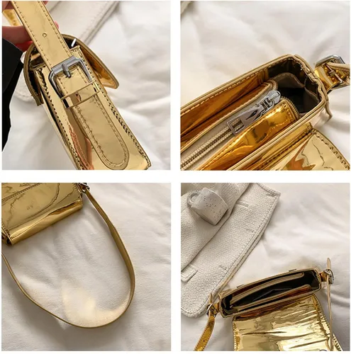 Vista 5 de Bolso de noche Y2K plateado dorado embrague bolso de hombro bolso de fiesta metálico