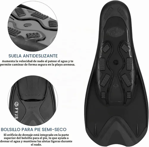 Vista 3 de FYJS - Aletas cortas de natación con cómodo bolsillo completo para el pie, tamaño de viaje, para esnórquel y buceo