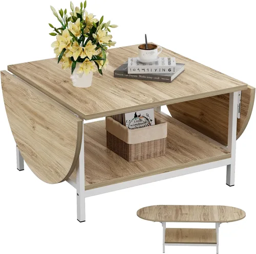 Vista 10 de SAYGOER - Mesa de café negra moderna con extensión y almacenamiento para sala de estar, mesa central única de 2 niveles con dos paneles plegables