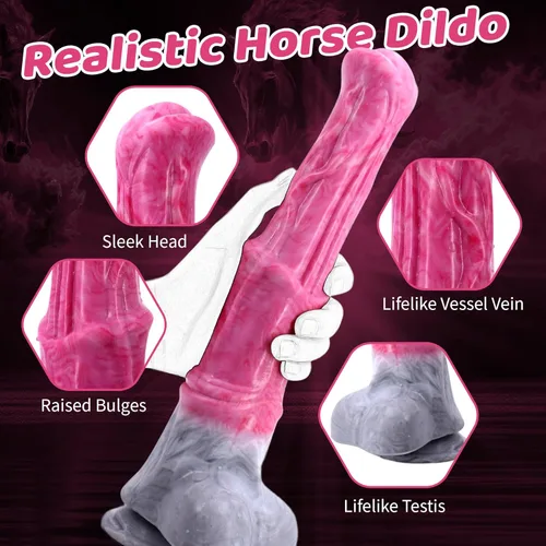 Vista 5 de Consolador de caballo realista de silicona, consolador anal monstruo de 12 pulgadas de largo y grueso, juguete sexual anal con ventosa, juguete