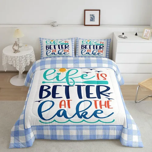 Vista 36 de Lake House - Juego de edredón tamaño individual, juego de ropa de cama rústica de granja vieja de 2 piezas para niños, adolescentes y adultos