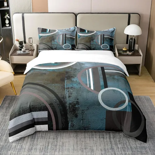 Vista 8 de Erosebridal Juego de ropa de cama de 100 % algodón a cuadros para niños y niñas, funda de edredón a cuadros, funda de edredón moderna geométrica