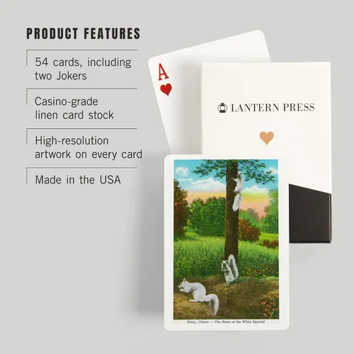 Vista 3 de Olney, Illinois, vista del hogar de las ardillas blancas (52 cartas de juego, baraja de cartas de tamaño póquer con comodines)
