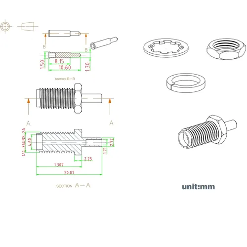 Vista 4 de Eightwood Conector RF de crimpado hembra de mamparo RP-SMA para cable RG316 RG174 Paquete de 10 RP-SMA hembra con conector pin macho, 50 ohmios