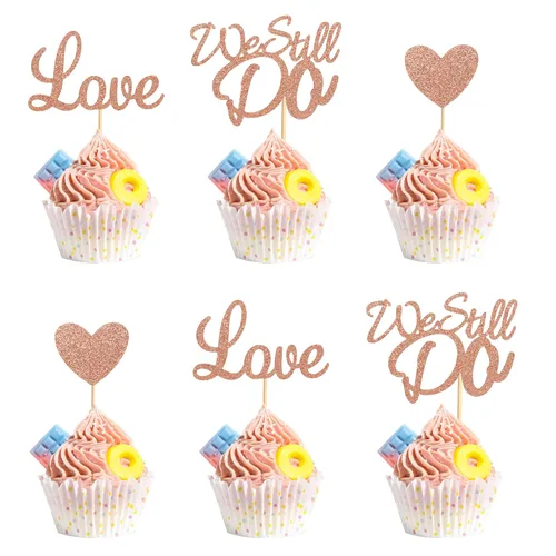 Vista 8 de 24 piezas de decoración para cupcakes con purpurina en forma de corazón de amor, matrimonio, aniversario, despedida de soltera, boda, compromiso