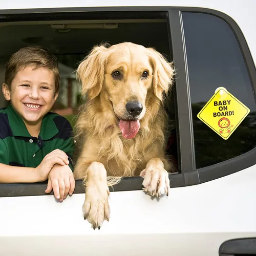 Vista 6 de TIESOME 2 calcomanías de advertencia para automóvil de bebé a bordo, con ventosas, calcomanías reutilizables para niños pequeños a bordo