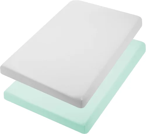 Vista 9 de TILLYOU Juego de sábanas bajeras para cuna, paquete de 2 sábanas para colchón de niño pequeño, suaves y transpirables, 38 x 24 pulgadas, paquete