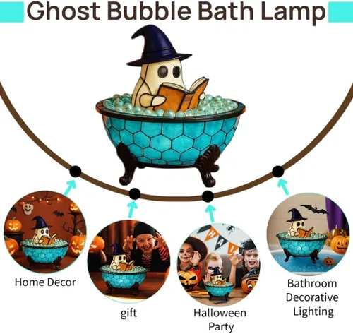 Vista 2 de Lámpara de baño de burbujas fantasma de Halloween, bonita luz nocturna LED espeluznante para decoración de baño, luces de bañera para niños, idea