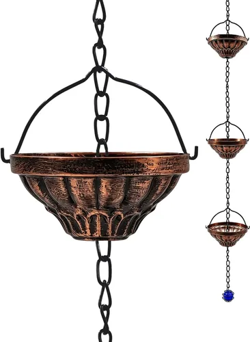 Vista 12 de Rain Catcher Chain Fluted Cup Metal Downspout Replacement Bronze-Bell