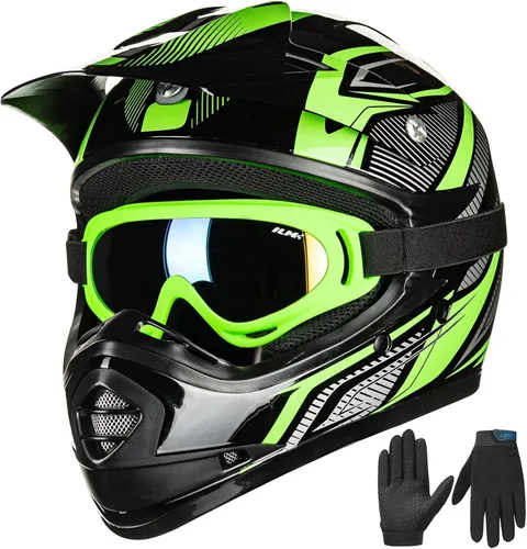 Vista 7 de ILM Casco con gafas de seguridad y guantes deportivos para niños y adolescentes, para motocross, cuatrimoto, motocicleta y todoterreno, aprobado por